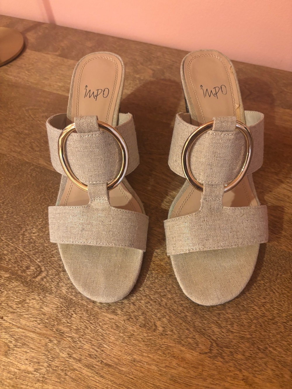 Linen slide wedge sandals